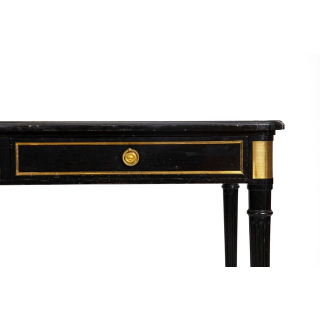 A Fine Black Louis XVI Style Leather Writing Table Desk Bureau Plat Ca. 1950 For Sale - Image 10 of 18