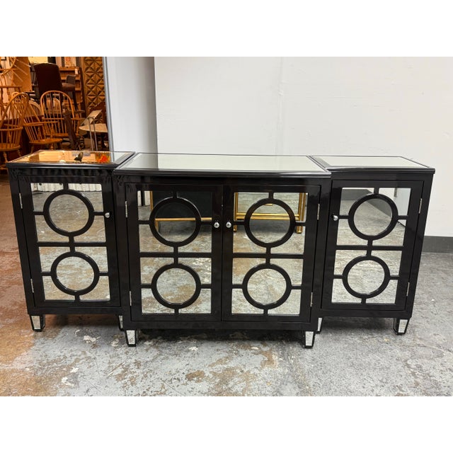 Contemporary Worlds Away Ava Black Lacquer Mirror Buffet, Set of Three For Sale - Image 3 of 12