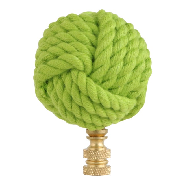 Nautical Knot Lamp Finial in Grass Green on Brass Hardware For Sale