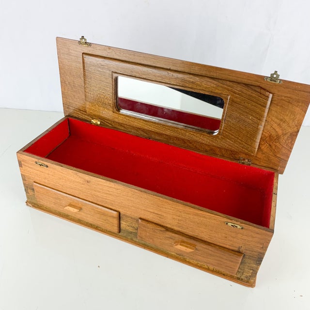 Vintage Sinop Turkey Tulips Handmade Wooden Tramp Art Folk Box Mirror Drawers For Sale - Image 11 of 12