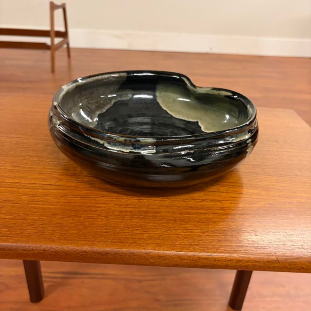 A striking vintage Japanese Tamba Tachikui ware studio pottery bowl with a substantial wheel-thrown form and beautifully...
