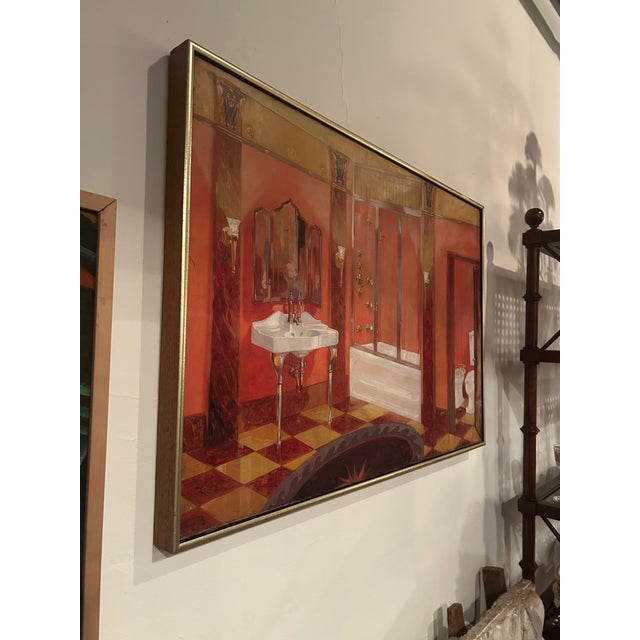 1960s Original Painting of Elegant Interior Bathroom Dressing Room For Sale - Image 5 of 7