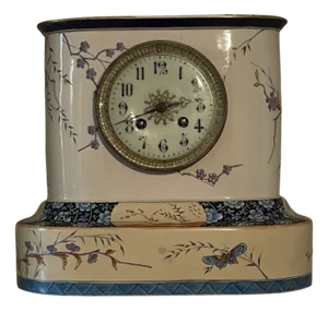 Antique French Hand-Painted Ceramic Mantel Clock, 1890s