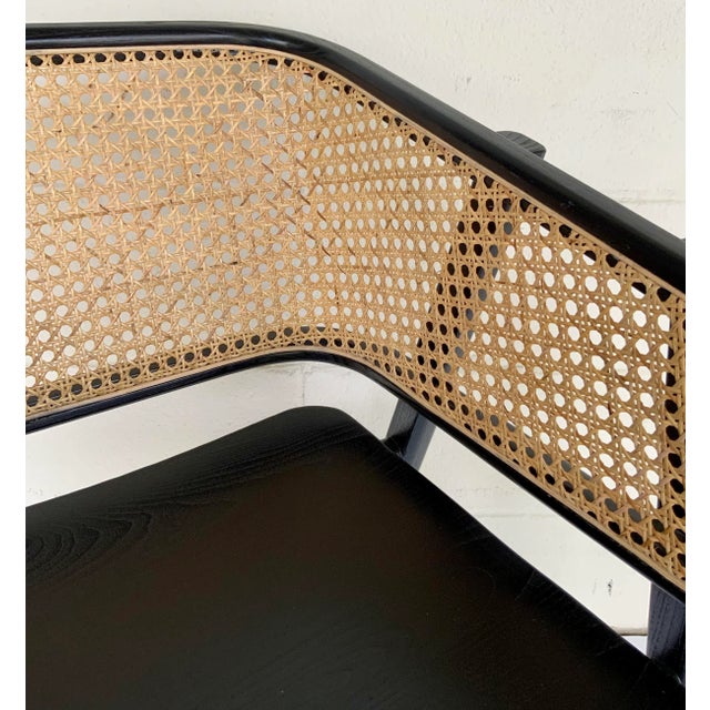 Original Retail $1180, stylish Noir Co. Modern Black Lacquer Caned Delphi Accent Char, showroom floor sample