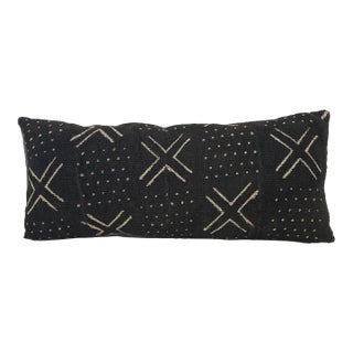 African Vintage Black & White Mud Cloth Lumbar Pillow Mali 19" W For Sale