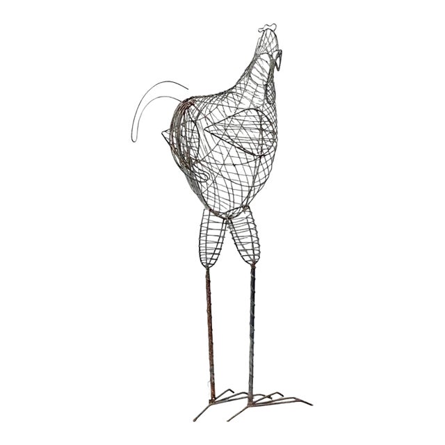 Vintage Iron Wire Rooster Sculpture For Sale