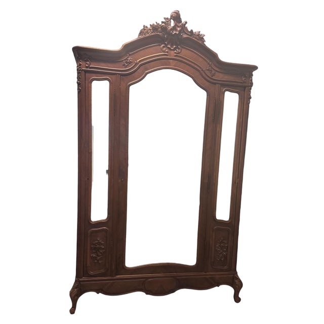 19th Century French Louis XV Walnut Wood Armoire Mirror Three Antique For Sale - Image 15 of 17