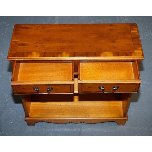 Small Vintage Burr Yew Wood Open Library Bookcase with Drawers and Shelf For Sale - Image 9 of 16