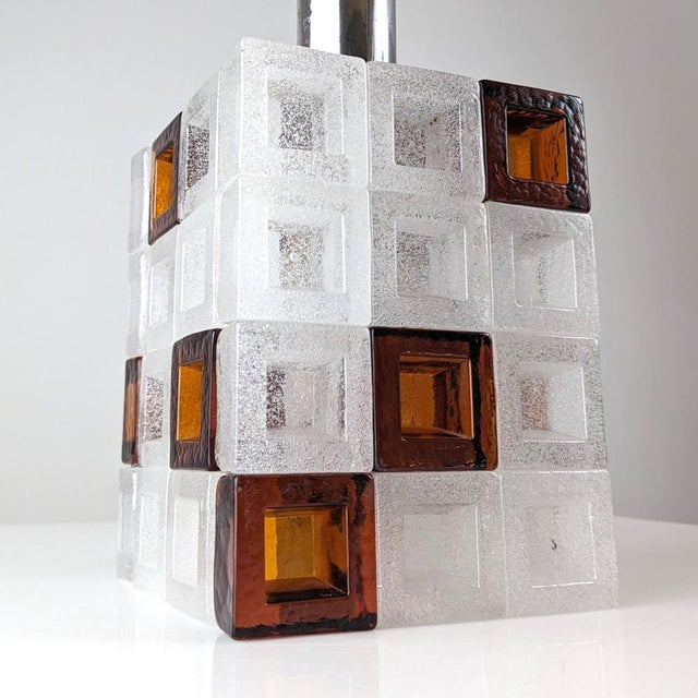 1960s Amber and Ice Murano Glass Cube Lamp by Albano Poli for Poliarte, 1960s by Albano Poli For Sale - Image 5 of 12