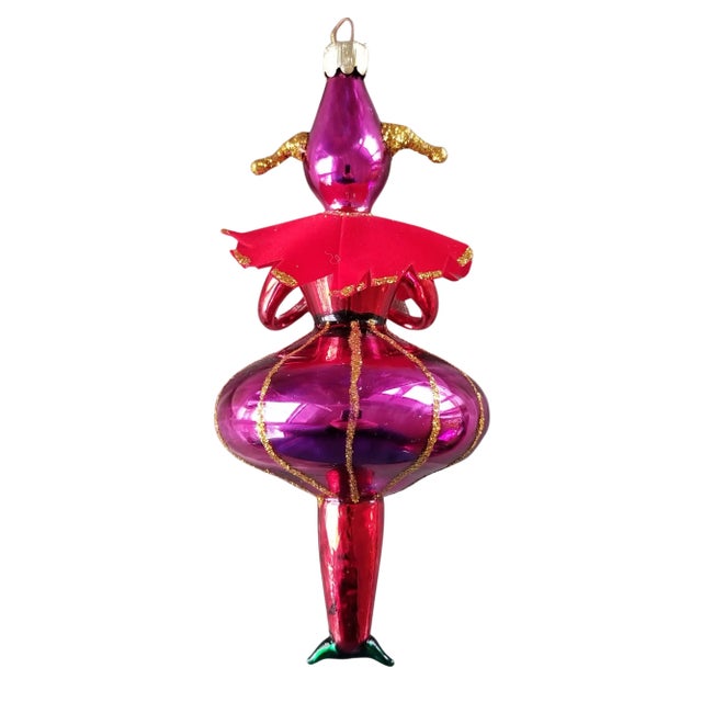 English Artisan Crafted Blown Glass Female Jester With Crown Christmas Ornament For Sale - Image 3 of 9