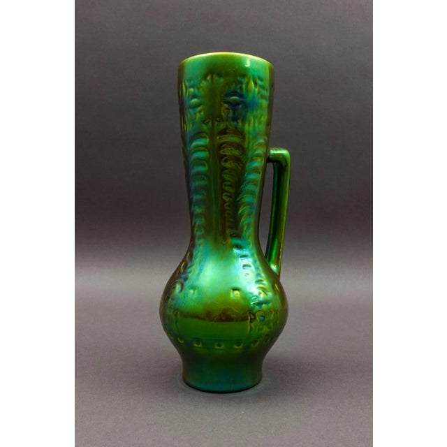 Zsolnay Mid 20th Century Zsolnay Hungary Vintage Art Deco Eosin Tankard Pitcher Ewer Jug For Sale - Image 4 of 9