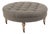 Maison Round Tufted Ottoman in Charcoal with Natural Oak Turned Legs For Sale