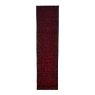 Extra-Long Red & Navy Turkmen Bukhara-Style Wool Runner, 2'8" X 19'3" For Sale
