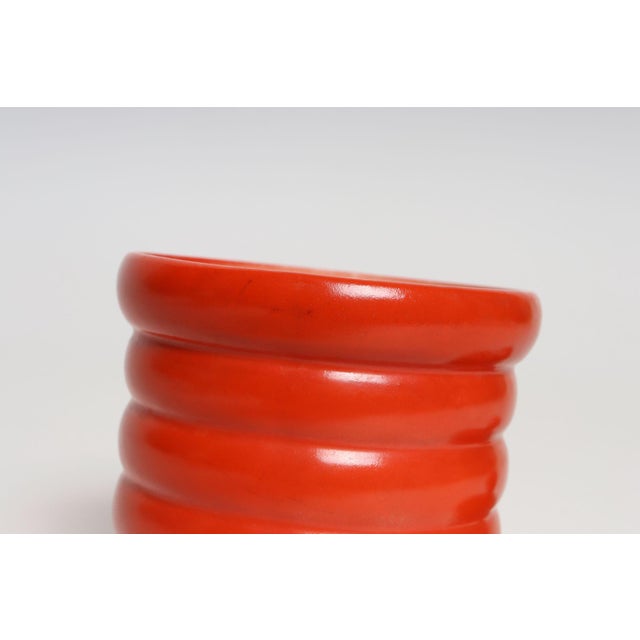 Vintage Czech Bohemian Orange Art Pottery Ribbed Lidded Canister by Erphila For Sale - Image 9 of 17