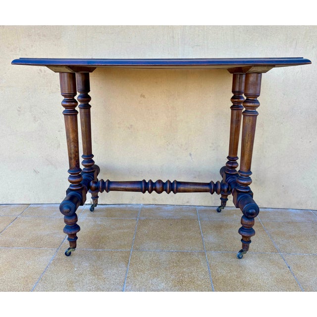 Victorian 20th Century Turned-Leg Side Table With Castors, Victorian Style For Sale - Image 3 of 9