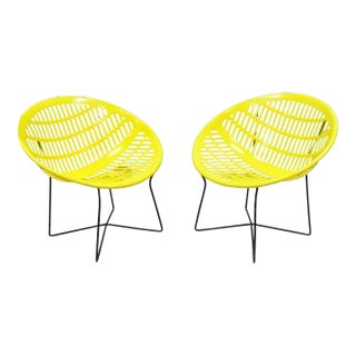 1970s Pair Vintage Fabiano & Panzini Motel Solair Yellow Iron and Plastic Lounge Chair For Sale