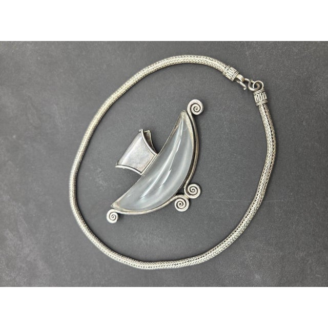 Metal Vintage Indian Sterling Silver & Quartz Pendant With Choker Chain For Sale - Image 7 of 10