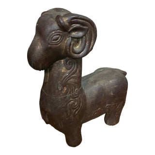 1970s Mid-Century Large Wooden Ram Sculpture For Sale
