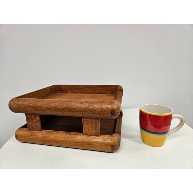 Teak Danish Modern Style Double Letter Tray - Desk Organizer For Sale - Image 10 of 11
