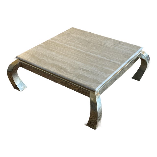 Henredon Italian Travertine + Brass Coffee Table, Circa 1970's For Sale