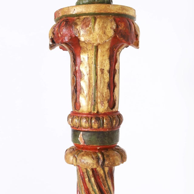 Mid 18th Century Pair of 18th Century Venetian Carved and Polychrome Torchieres For Sale - Image 5 of 10
