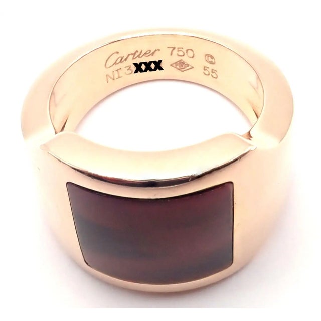 Cartier Santos Dumont Bull's Eye Quartz Rose Gold Ring, Size 7.25 For Sale In Philadelphia - Image 6 of 10