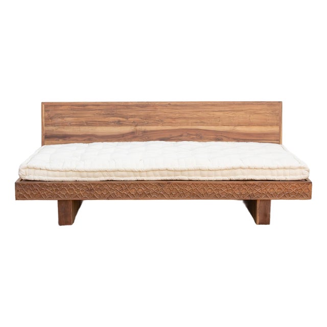 Reclaimed Wood Modern Moroccan Carved Low Sofa For Sale