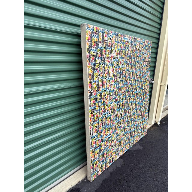 This large-scale abstract painting is a vibrant explosion of color and texture, featuring thick impasto strokes and...