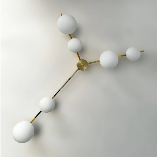 Fabio Ltd Doppio Trio Polished Brass Matte White Globe Flush Mount by Fabio LTD For Sale - Image 4 of 5