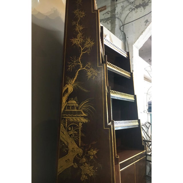 Baker Furniture Company Hollywood Regency Chinoiserie Stepback Display Bookcases - a Pair For Sale - Image 4 of 11