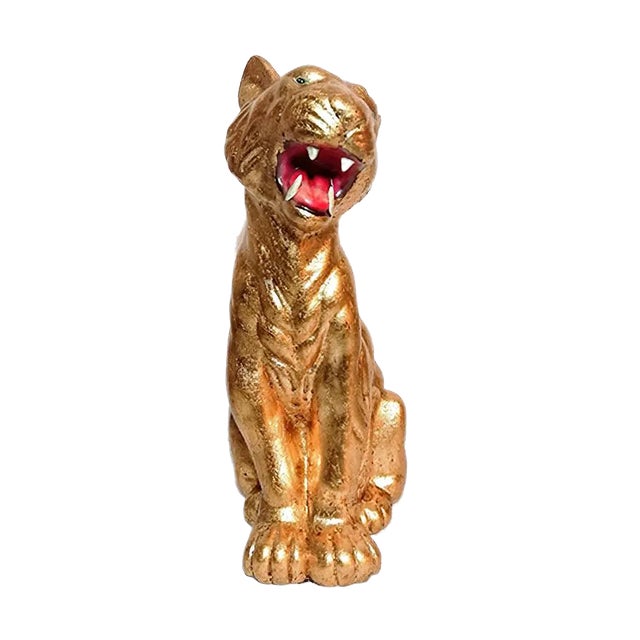 Vintage Gold Leaf & Ceramic Tiger For Sale