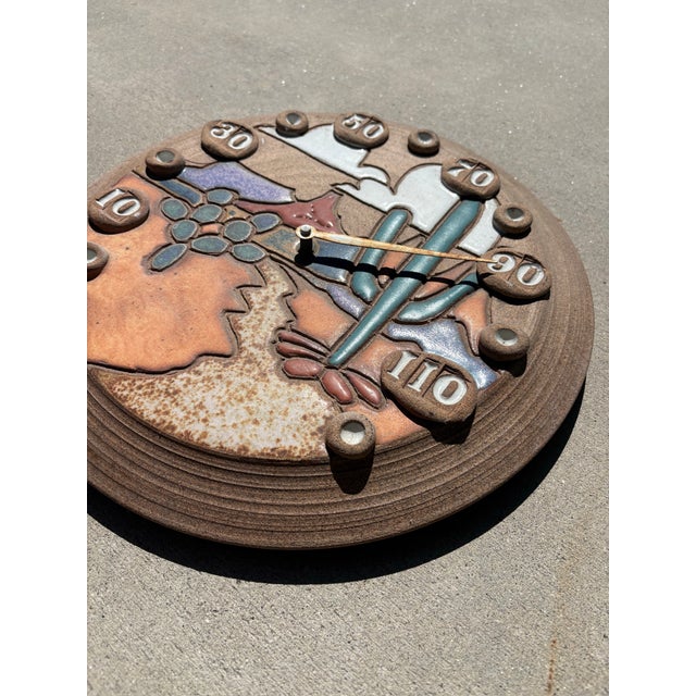 Rustic Vintage Southwest Stoneware Desert Cactus Outdoor Thermometer Artist Signed For Sale - Image 3 of 5