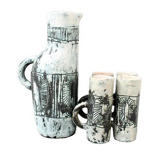 Mid-Century Ceramic Pitcher and Drinking Cups by Jacques Blin, 1950s, Set of 5 For Sale