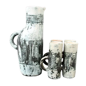 Mid-Century Ceramic Pitcher and Drinking Cups by Jacques Blin, 1950s, Set of 5