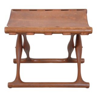 Vintage Gold High Stool in Natural Leather by Poul Hundevad, 1960s For Sale