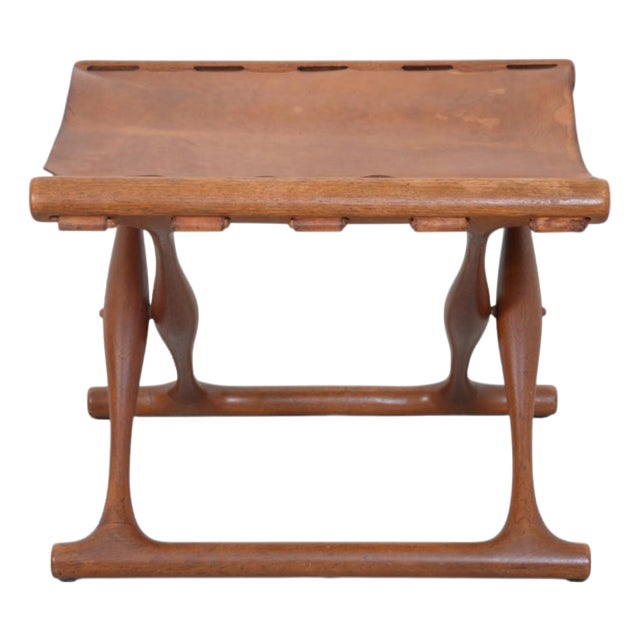 Vintage Gold High Stool in Natural Leather by Poul Hundevad, 1960s For Sale