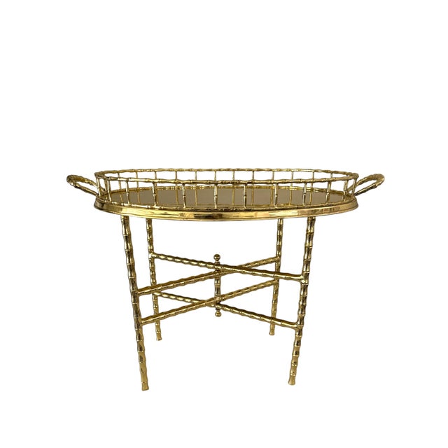 Art Nouveau Vintage Brass Faux With Bamboo Removable Gallery Tray Table — In the Style of Maison Baguès For Sale - Image 3 of 10