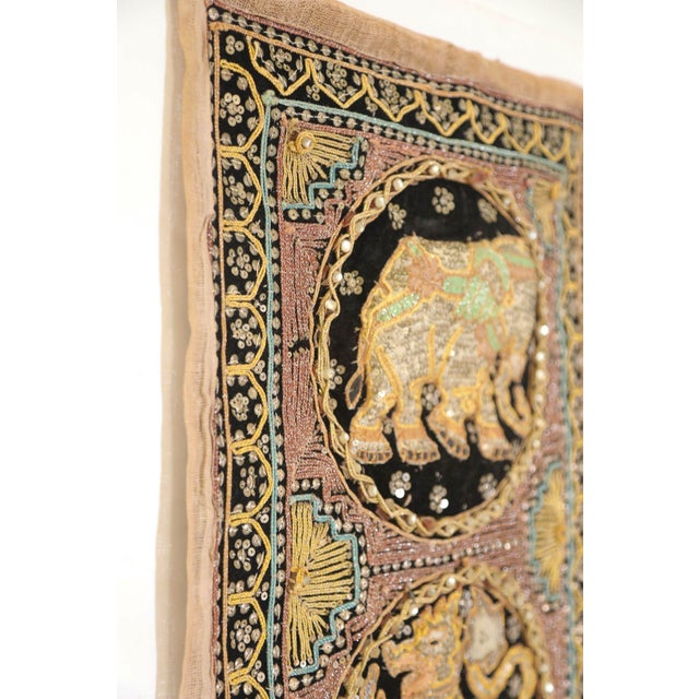 Vintage Burmese Kalaga Tapestry Embroidered Wall Hanging 1960 For Sale - Image 9 of 12