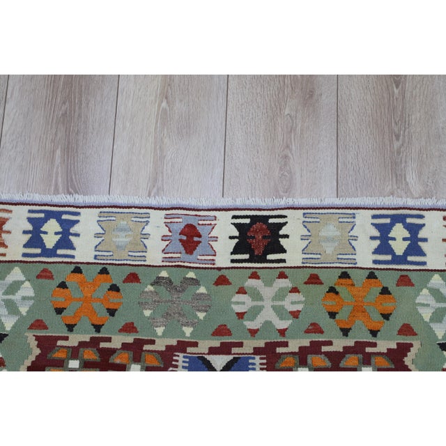 Blue 1960s Oriental Style Handmade Blue Oushak Kilim Rug For Sale - Image 8 of 9