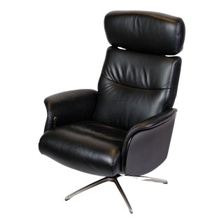 Swivel Lounge Chair in Black Leather & Aluminum, 1970s For Sale