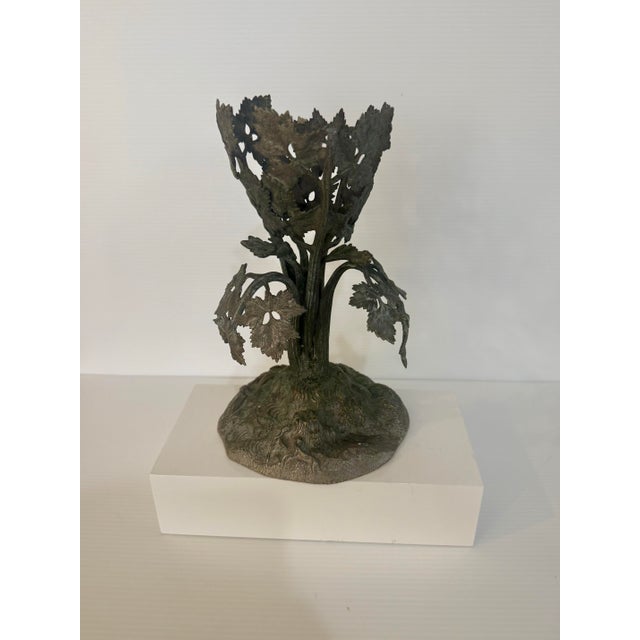 Victorian Vintage Art Nouveau Style Grapevine Cast Metal Sculptural Jardinere 8” Tall X 5” Diameter For Sale - Image 3 of 11