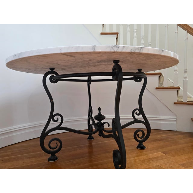 Vintage 54" Round Carrara Marble & Iron Center Table For Sale - Image 4 of 11