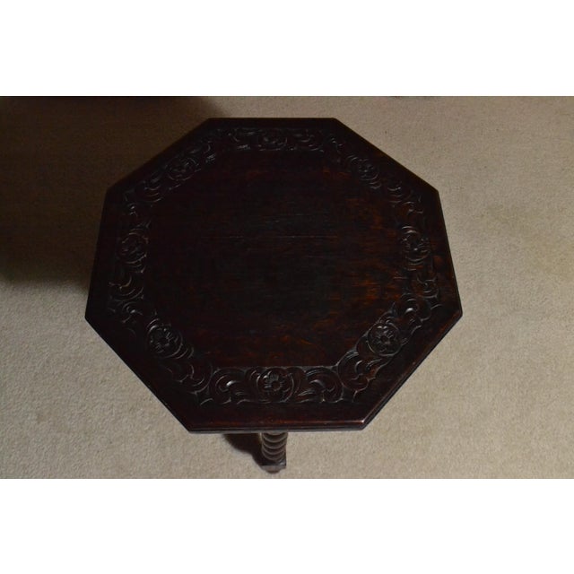 French Antique Octagon Sofa Table Carved Dark Oak Barley Twist Louis XIII Jacobean John A. Colby & Sons For Sale - Image 3 of 11