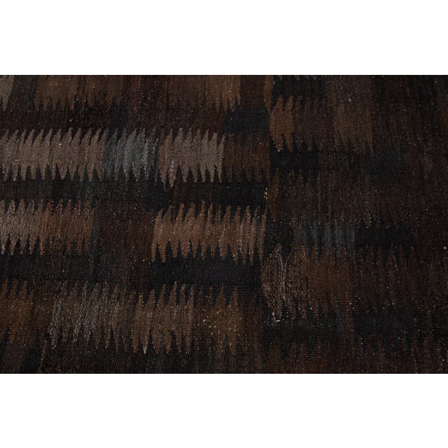 Modern Kilim Handmade Black Geometric Wool Rug For Sale - Image 9 of 10