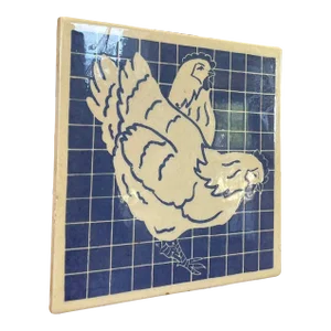 Vintage Blue Rooster Tile Coaster Motif Dish