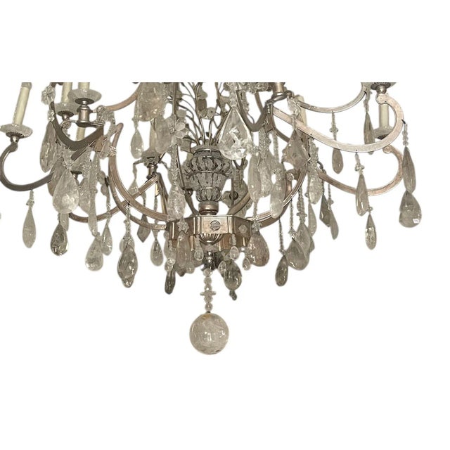 Large Vintage Italian Rock Crystal and Silver Leaf Chandelier, 20th Century. For Sale - Image 4 of 5