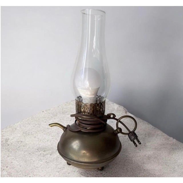 Metal Vintage Early American Electric Brass Gas Oil Lamp Genie Lamp For Sale - Image 7 of 11