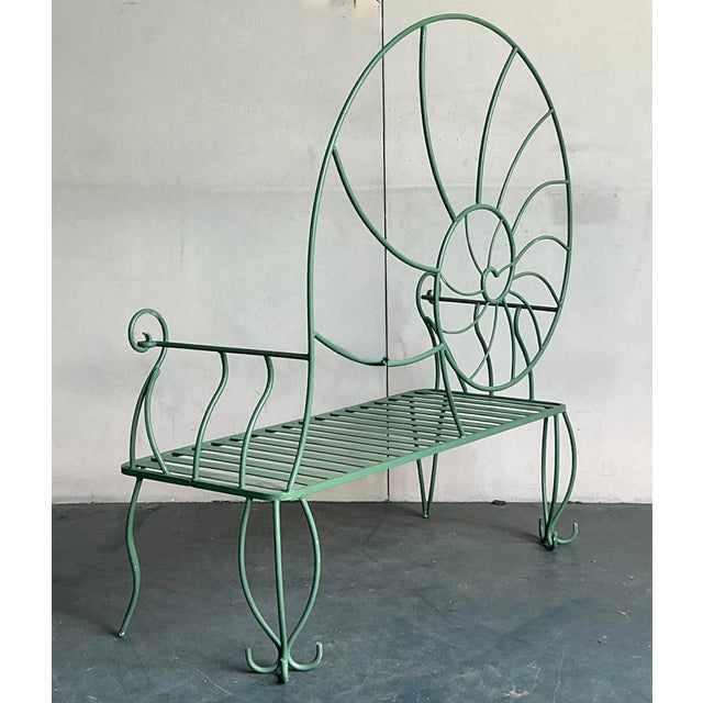 Vintage Coastal Monumental Nautilus Shell Wrought Iron Bench | Chairish