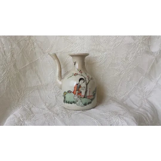 1930s Vintage Chinese Hand Painted Porcelain Water Dropper Pitcher Ca: 1930's For Sale - Image 5 of 5