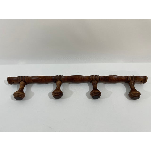 Vintage 1960s French Four Peg Faux Bamboo Wooden Coat Hat Rack For Sale - Image 9 of 17